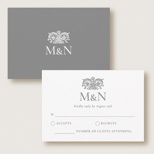 Cartons Réponse Enveloppe intérieure grise avec monogramme pour ré