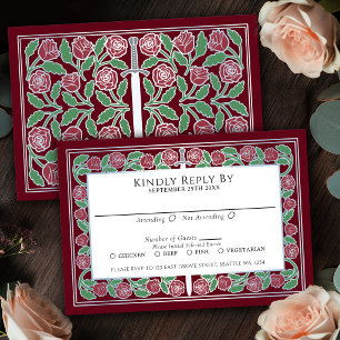 Cartons Réponse Épée florale argentée médiévale rouge mariage roya