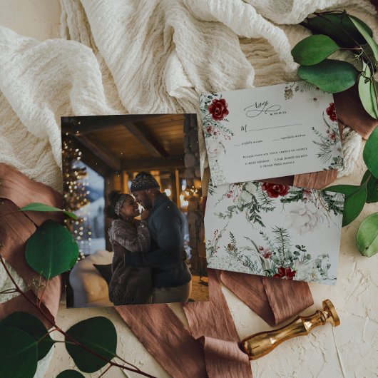 Cartons Réponse Épinette et dentelle | Mariage de fleurs d'hiver