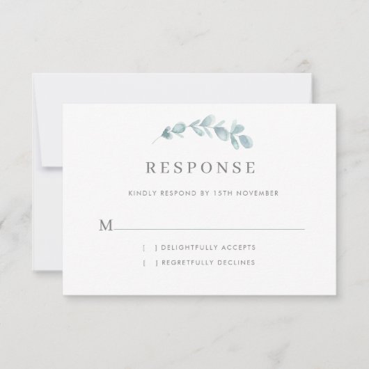 Cartons Réponse Ethereal Eucalyptus Dusty Mariage bleu (Devant)
