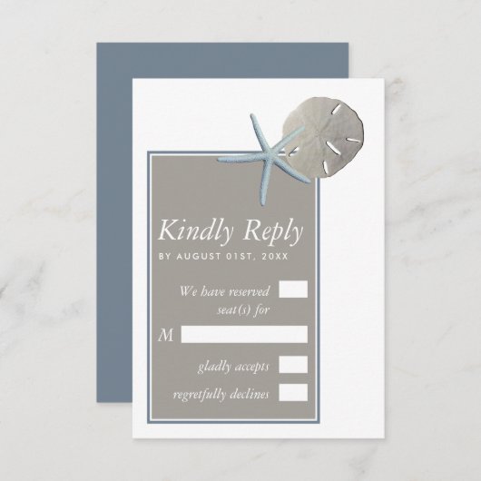 Cartons Réponse Étoile de mer et Dollar des sables - Mariage à la  (Devant / Derrière)