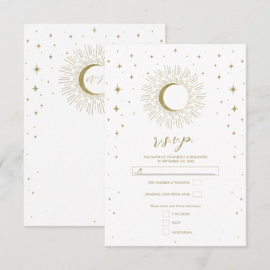 Cartons Réponse Étoiles blanches et dorées Soleil céleste Lune écl (Devant / Derrière)