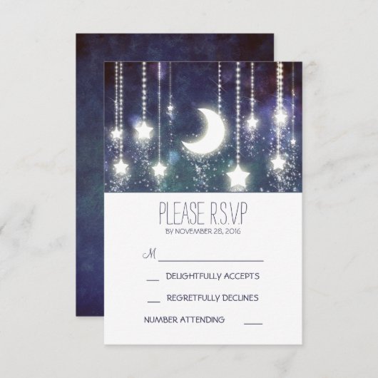 Cartons Réponse étoiles de lune et chaîne de lumières mariage cart (Devant / Derrière)