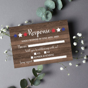 Cartons Réponse Étoiles Patriotiques Bois Rustique du 4 Juillet