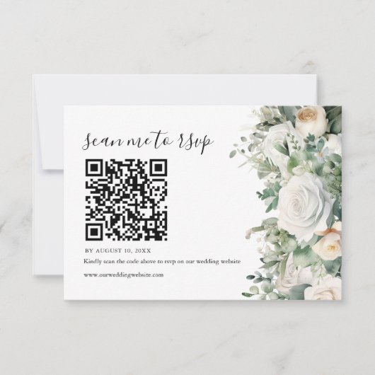Cartons Réponse Eucalyptus blanc Rose Mariage QR Code (Devant)