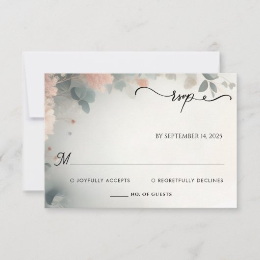 Cartons Réponse Eucalyptus Dentelle Tulle Pastel Dusty Mariage ble (Devant)