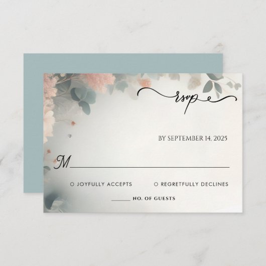 Cartons Réponse Eucalyptus Dentelle Tulle Pastel Dusty Mariage ble (Devant / Derrière)