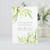 Cartons Réponse Eucalyptus feuille aquarelle vert mariage (Debout devant)