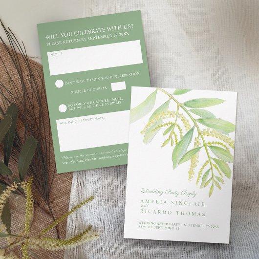 Cartons Réponse Eucalyptus feuille mariage d'eau verte