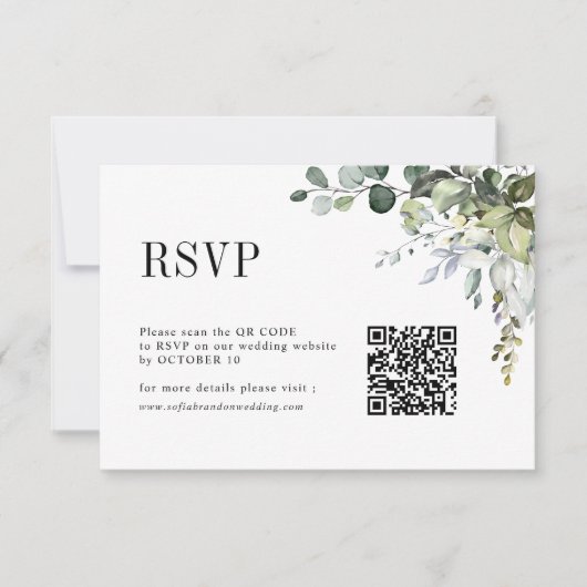 Cartons Réponse Eucalyptus Feuille Verdure Rustique Mariage QR Cod (Devant)