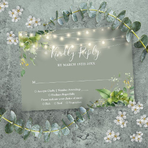 Cartons Réponse Eucalyptus Floral Chaîne Lumières Sage Vert Mariag
