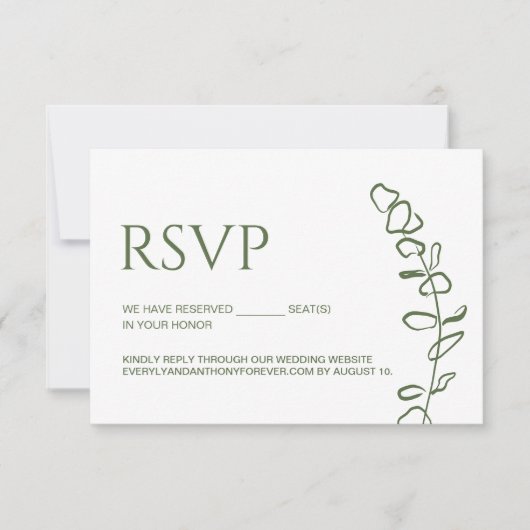 Cartons Réponse Eucalyptus Mariage Chic Sièges réservés Sage Green (Devant)