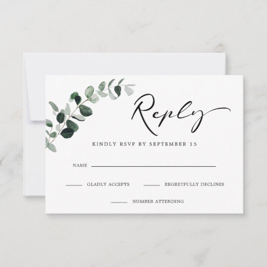Cartons Réponse Eucalyptus Moderne Calligraphie Simple Mariage (Devant)