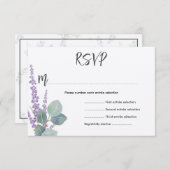 Cartons Réponse Eucalyptus n Lavender Initiales Mariages botanique (Devant / Derrière)