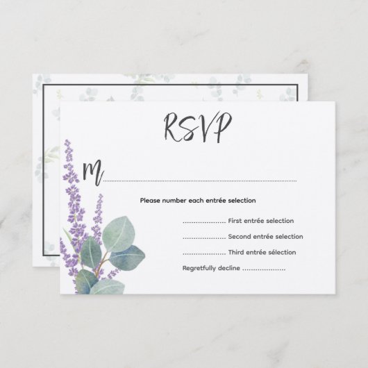 Cartons Réponse Eucalyptus n Lavender Initiales Mariages botanique (Devant / Derrière)