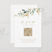 Cartons Réponse Eucalyptus or vert boho code QR mariage (Devant / Derrière)