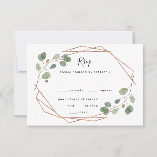 Cartons Réponse Eucalyptus Rose géométrique Gold Mariage choix de  (Devant)