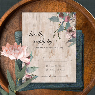Cartons Réponse Eucalyptus rose sauvage en bois rustique Mariage