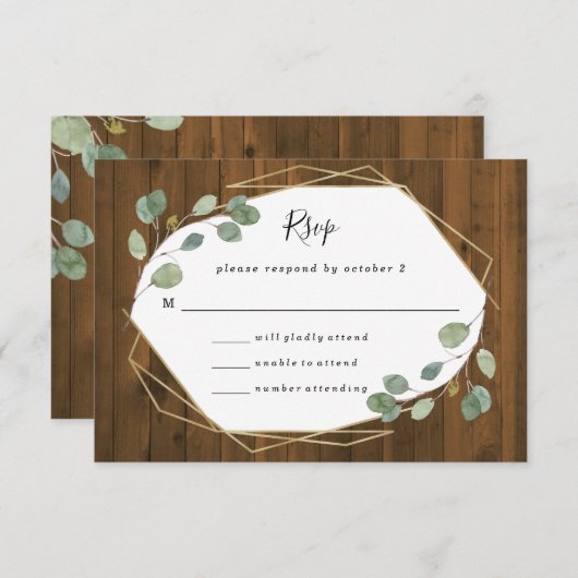 Cartons Réponse Eucalyptus rustique | Mariage géométrique (Devant / Derrière)