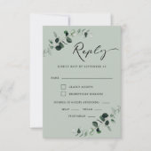 Cartons Réponse Eucalyptus Sage Moderne Calligraphie Repas Mariage (Devant)