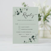 Cartons Réponse Eucalyptus Sage Moderne Calligraphie Repas Mariage (Debout devant)