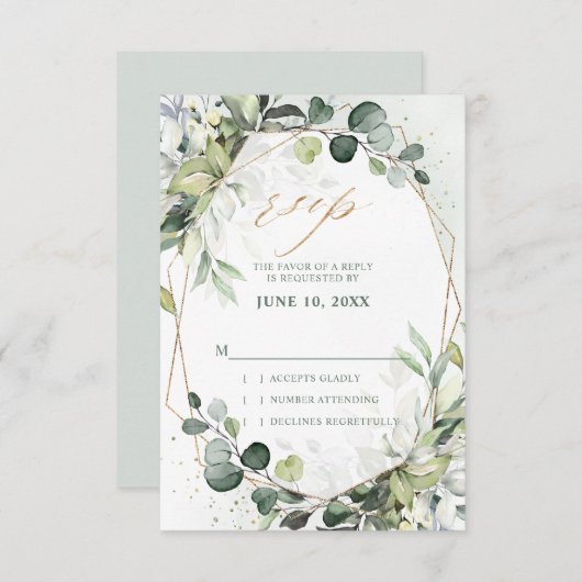 Cartons Réponse Eucalyptus Sage Verdure Mariage géométrique modern (Devant / Derrière)