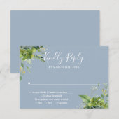 Cartons Réponse Eucalyptus Verdure Botanique Dusty Mariage bleu (Devant / Derrière)