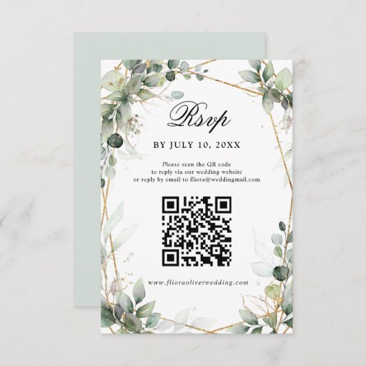 Cartons Réponse Eucalyptus Verdure Botanique Mariage géométrique R (Devant / Derrière)