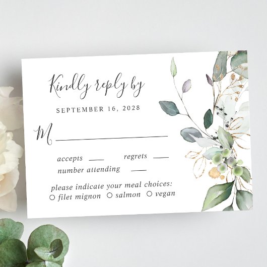 Cartons Réponse Eucalyptus Vert Aquarelle Repas Option Mariage
