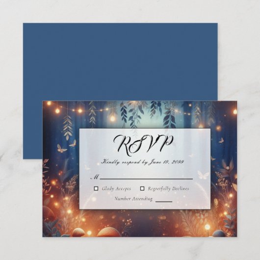 Cartons Réponse Fairy Lights et Moonlit Forest Magic Mariage (Devant / Derrière)