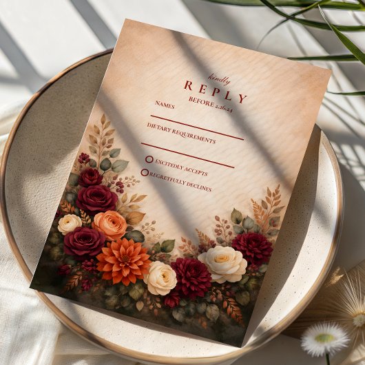 Cartons Réponse Fall Floral Romance Wedding