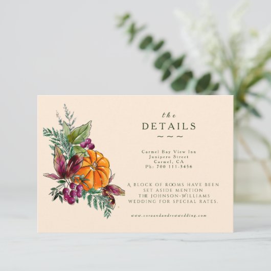 Cartons Réponse Fall Flowers and Pumpins Details Enclosure Card (Debout devant)
