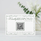 Cartons Réponse Fancy Emerald Green Branches Boho QR Code Wedding (Debout devant)