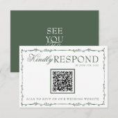 Cartons Réponse Fancy Emerald Green Branches Boho QR Code Wedding (Devant / Derrière)