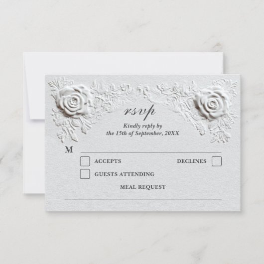 Cartons Réponse Faux Embossés Roses Élégant Mariage Script (Devant)