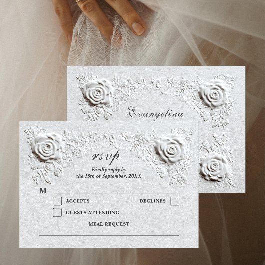 Cartons Réponse Faux Embossés Roses Élégant Mariage Script
