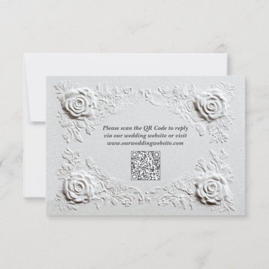 Cartons Réponse Faux Embossés Roses Élégant Script QR Code Mariage (Dos)