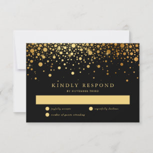 Cartons Réponse Faux Gold Foil Confetti Dots Mariage noir