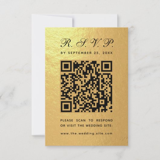 Cartons Réponse Faux Gold Foil QR Code noir Script Mariage de luxe (Devant)