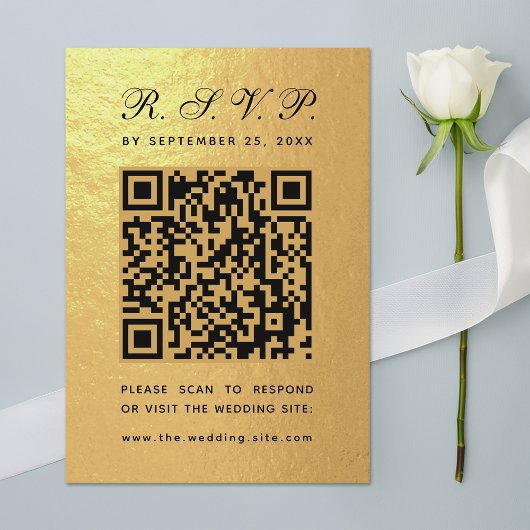 Cartons Réponse Faux Gold Foil QR Code noir Script Mariage de luxe