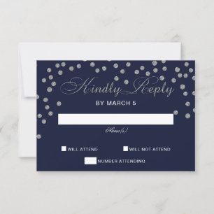 Cartons Réponse FAUX Parties scintillant confetti marine et argent