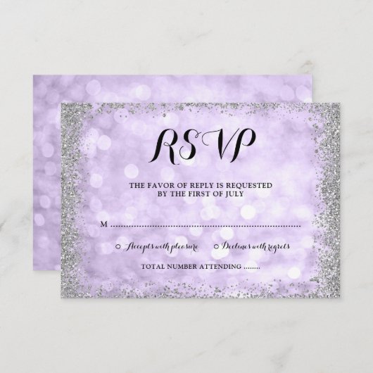 Cartons Réponse Faux Parties scintillant violet argenté Bat mitzva (Devant / Derrière)