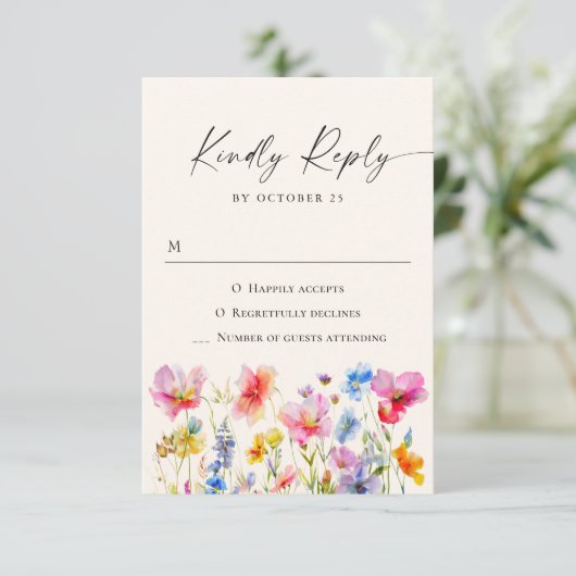 Cartons Réponse Festive Bright Watercolor Flowers Mariage (Debout devant)