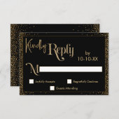 Cartons Réponse Festive Kindly Répondre Faux Gold Confetti sur Bla (Devant / Derrière)
