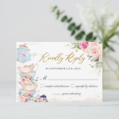 Cartons Réponse Fête de mariage et d'anniversaire thé à la haute a (Debout devant)