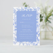 Cartons Réponse Fête de mariage Floral Bleu Français (Debout devant)
