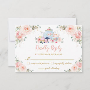 Cartons Réponse Fête de Naissance Rose Pâle Florale pour Bébé Fill