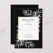 Cartons Réponse Feuillage aquarelle noir et blanc or (Devant / Derrière)