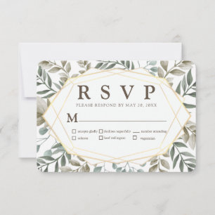 Cartons Réponse Feuillage d'aquarelle rustique Mariage géométrique