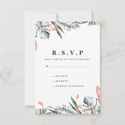 Cartons Réponse Feuillage de corail et de feuilles tropicales mari (Devant)